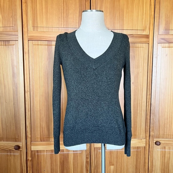 Express Large Green Black Marled Vneck Sweater Cotton Blend - Picture 3 of 7